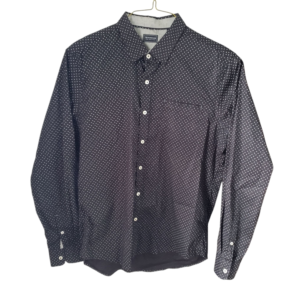 7DIAMONDS Black Casual Button Down Shirt with Geometric Pattern | Mens Large